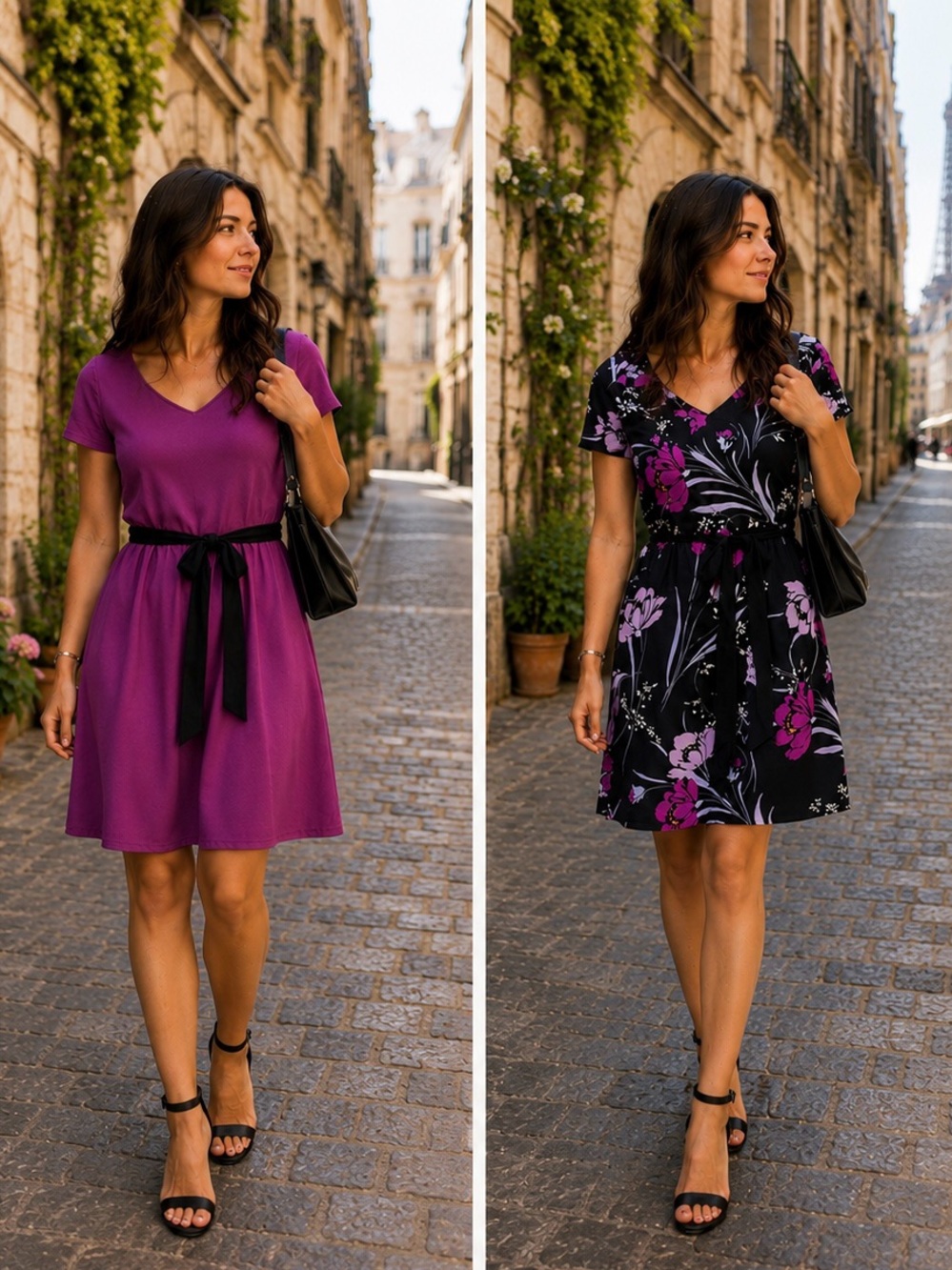 White House Black Market Black Mini Dress with Purple Floral Print